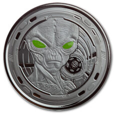 1 Unze - Ghana Alien 2022 Black Rhodium Glow-in-the-Dark