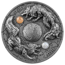 2 Unzen - Germania Mint - Ragnarök: Sköll & Hati 2024 Ultra High Relief Antik Finish