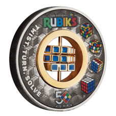 2 Unzen - Tuvalu 50 Years Rubiks(TM) Cube 2024 Antik Finish Gilded & Colored