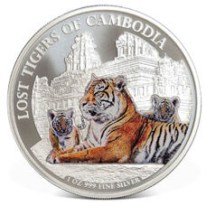 1 Unze - Kambodscha "Lost Tigers of Cambodia" 2025 Colored