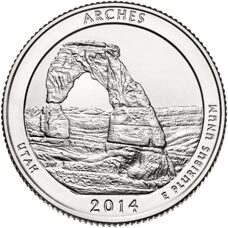USA - Quarter Dollar - Utah Arches National Park 2014 BU