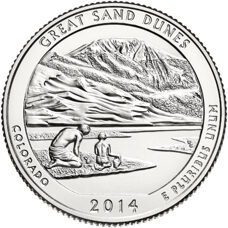 USA - Quarter Dollar - Colorado Great Sand Dunes National Park 2014 BU