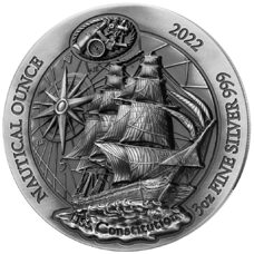 3 Unzen - Ruanda "Nautical Ounce" USS Constitution 2022 Ultra High Relief Antik Finish